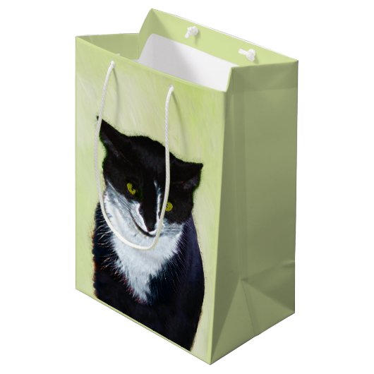 Tuxedo Cat Paining - Kute Original Cat Art Medium Cadeauzakje (Voorkant Gekanteld)