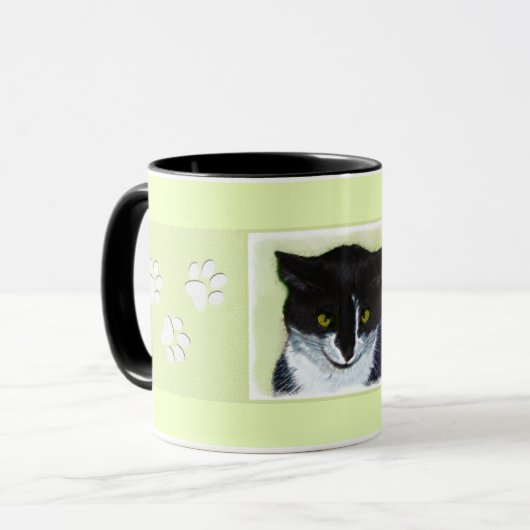 Tuxedo Cat Paining - Kute Original Cat Art Mok (Voorkant links)