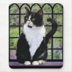 Tuxedo Cat Paining - Kute Original Cat Art Muismat