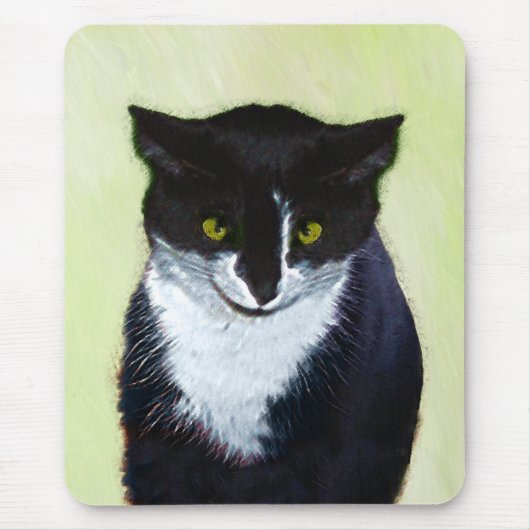 Tuxedo Cat Paining - Kute Original Cat Art Muismat (Voorkant)