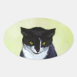 Tuxedo Cat Paining - Kute Original Cat Art Ovale Sticker
