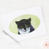 Tuxedo Cat Paining - Kute Original Cat Art Ovale Sticker (Envelop)