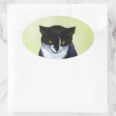Tuxedo Cat Paining - Kute Original Cat Art Ovale Sticker (Tas)