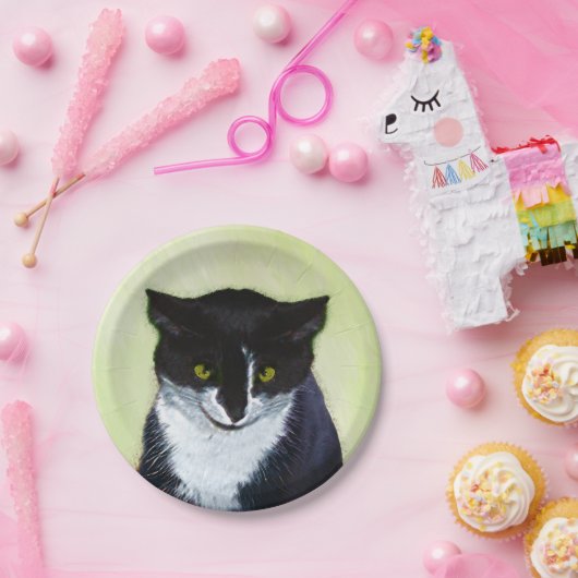 Tuxedo Cat Paining - Kute Original Cat Art Papieren Bordje (Feest)