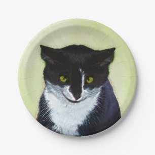 Tuxedo Cat Paining - Kute Original Cat Art Papieren Bordje