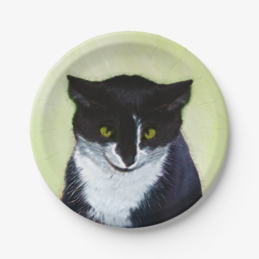 Tuxedo Cat Paining - Kute Original Cat Art Papieren Bordje (Voorkant)