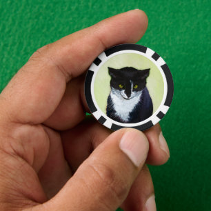 Tuxedo Cat Paining - Kute Original Cat Art Poker Chips