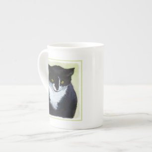 Tuxedo Cat Paining - Kute Original Cat Art Porselein Kop