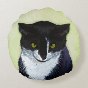 Tuxedo Cat Paining - Kute Original Cat Art Rond Kussen