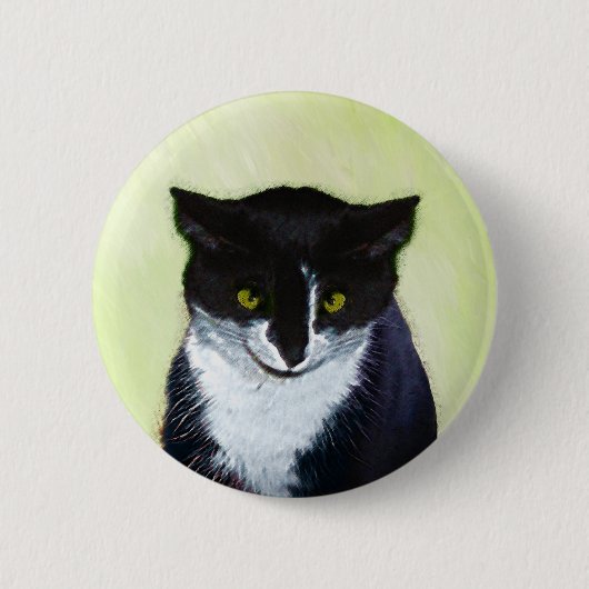 Tuxedo Cat Paining - Kute Original Cat Art Ronde Button 5,7 Cm (Voorkant)