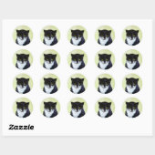 Tuxedo Cat Paining - Kute Original Cat Art Ronde Sticker (Vel)