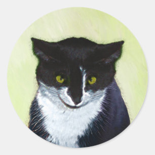 Tuxedo Cat Paining - Kute Original Cat Art Ronde Sticker