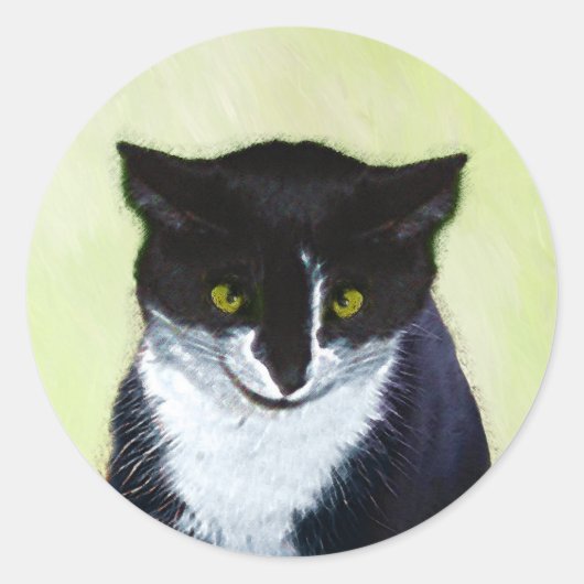 Tuxedo Cat Paining - Kute Original Cat Art Ronde Sticker (Voorkant)