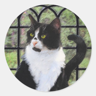 Tuxedo Cat Paining - Kute Original Cat Art Ronde Sticker