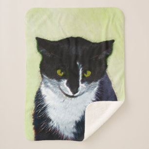 Tuxedo Cat Paining - Kute Original Cat Art Sherpa Deken