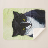 Tuxedo Cat Paining - Kute Original Cat Art Sherpa Deken (Voorkant (horizontaal))