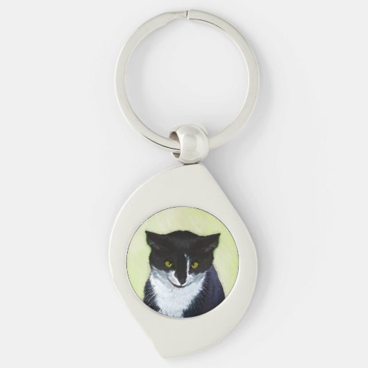 Tuxedo Cat Paining - Kute Original Cat Art Sleutelhanger (Voorkant)