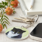 Tuxedo Cat Paining - Kute Original Cat Art Sleutelhanger (Voorkant Rechts)