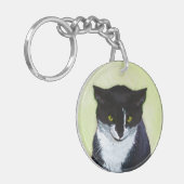 Tuxedo Cat Paining - Kute Original Cat Art Sleutelhanger (Voorkant Links)