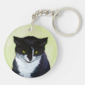 Tuxedo Cat Paining - Kute Original Cat Art Sleutelhanger (Achterkant)