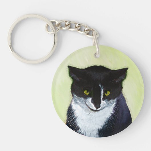 Tuxedo Cat Paining - Kute Original Cat Art Sleutelhanger (Voorkant)
