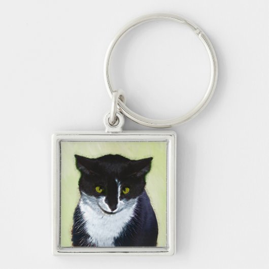 Tuxedo Cat Paining - Kute Original Cat Art Sleutelhanger (Voorkant)