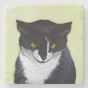 Tuxedo Cat Paining - Kute Original Cat Art Stenen Onderzetter