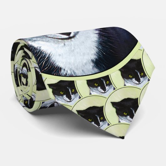 Tuxedo Cat Paining - Kute Original Cat Art Stropdas (Opgerold)