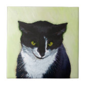 Tuxedo Cat Paining - Kute Original Cat Art Tegeltje (Voorkant)