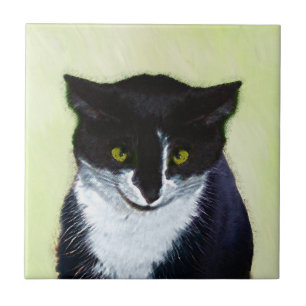 Tuxedo Cat Paining - Kute Original Cat Art Tegeltje