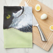 Tuxedo Cat Paining - Kute Original Cat Art Theedoek (Quarter Fold)