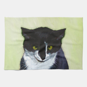 Tuxedo Cat Paining - Kute Original Cat Art Theedoek
