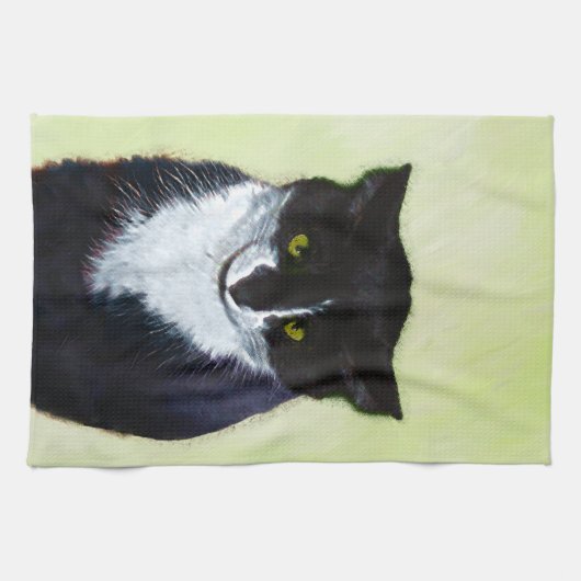 Tuxedo Cat Paining - Kute Original Cat Art Theedoek (Horizontaal)
