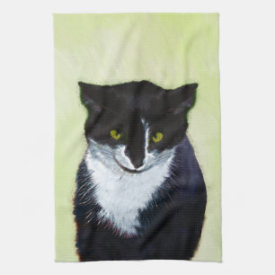 Tuxedo Cat Paining - Kute Original Cat Art Theedoek
