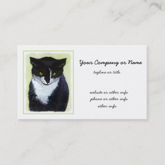 Tuxedo Cat Paining - Kute Original Cat Art Visitekaartje (Voorkant)