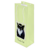 Tuxedo Cat Paining - Kute Original Cat Art Wijn Cadeautas (Achterkant Gekanteld)