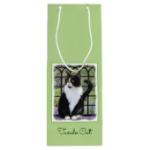 Tuxedo Cat Paining - Kute Original Cat Art Wijn Cadeautas (Achterkant)
