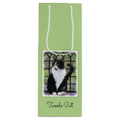 Tuxedo Cat Paining - Kute Original Cat Art Wijn Cadeautas (Voorkant)