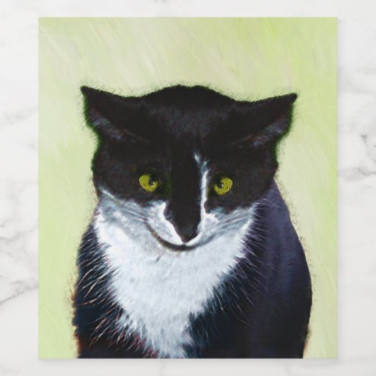 Tuxedo Cat Paining - Kute Original Cat Art Wijn Etiket (Enkel label)