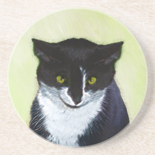 Tuxedo Cat Paining - Kute Original Cat Art Zandsteen Onderzetter