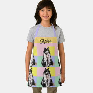 Tuxedo Cat Pastel Kleuren Roze Meisjes Kinder Naam Schort