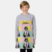 Tuxedo Cat Pastel Kleuren Roze Meisjes Kinder Naam Schort (Gedragen)