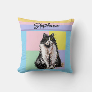 Tuxedo Cat Pastel Kleuren Roze Meisjes Naam Kussen