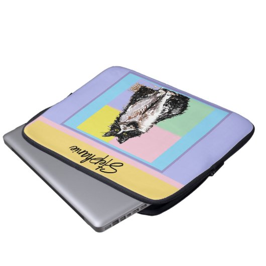 Tuxedo Cat Pastel Kleuren Roze Meisjes Naam Laptop Sleeve (Voorkant onderkant)