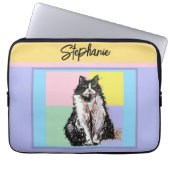 Tuxedo Cat Pastel Kleuren Roze Meisjes Naam Laptop Sleeve (Voorkant)