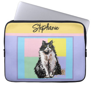 Tuxedo Cat Pastel Kleuren Roze Meisjes Naam Laptop Sleeve