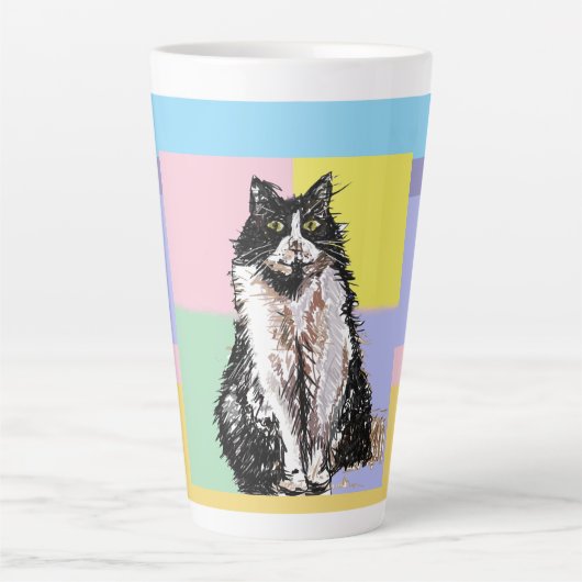 Tuxedo Cat Pastel Kleuren Roze Meisjes Naam Latte Mok (Voorkant)