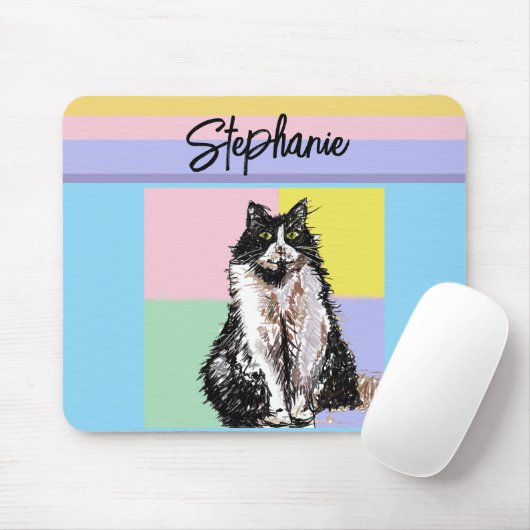 Tuxedo Cat Pastel Kleuren Roze Meisjes Naam Muismat (Met muis)