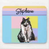 Tuxedo Cat Pastel Kleuren Roze Meisjes Naam Muismat (Voorkant)