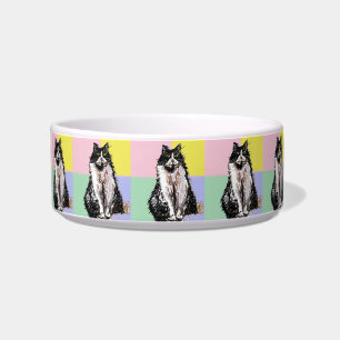 Tuxedo Cat Pastel Kleuren Roze Pet Naam Bowl Voerbakje